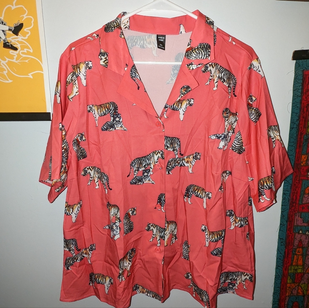 Cropped Tiger Button Down